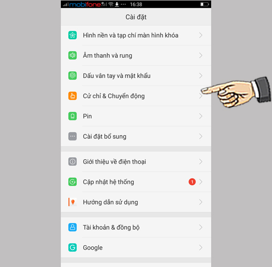 chọn Cử chỉ và chuyển động