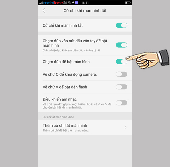 Bước 3: Bật Chạm hai lần để mở sáng màn hình