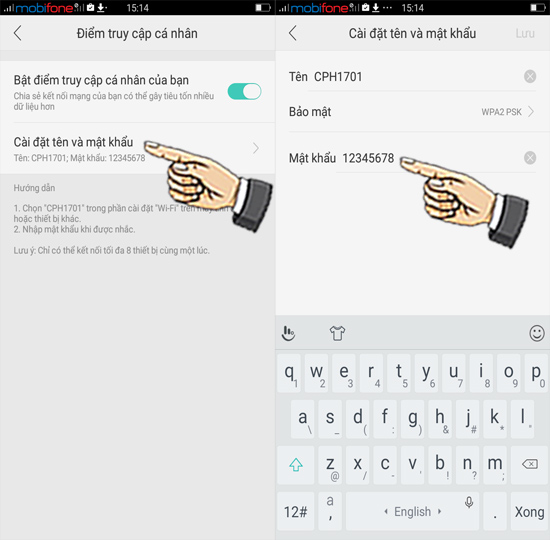 Bước 4: Để thay đổi tên wifi và mật khẩu chọn Cài đặt tên và mật khẩu