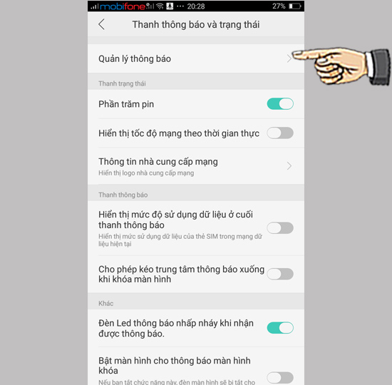 Bước 2: Chọn Quản lí thông báo