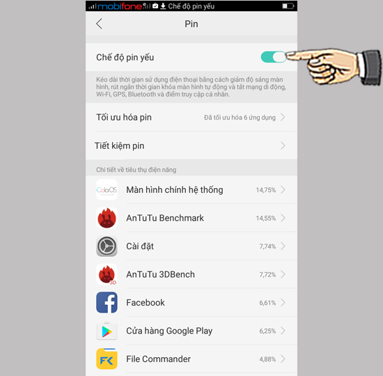 Bước 2: Bật Chế độ pin yếu