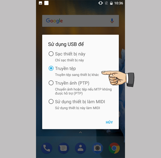 Vuốt thanh trạng thái chọn truyền tệp