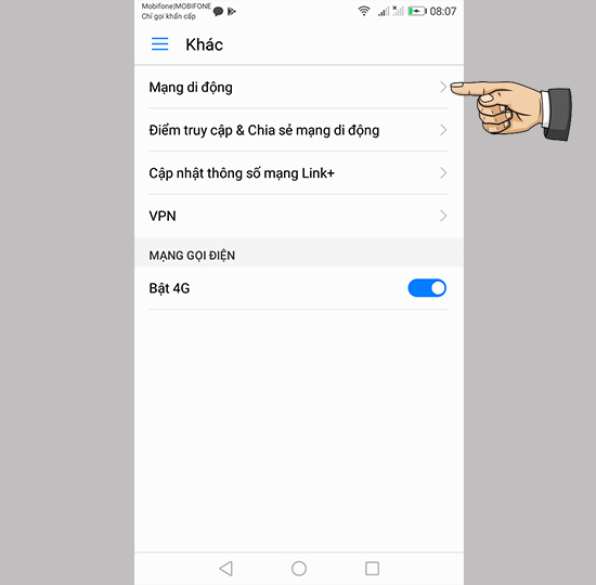 Bước 2: Chọn Mạng di động