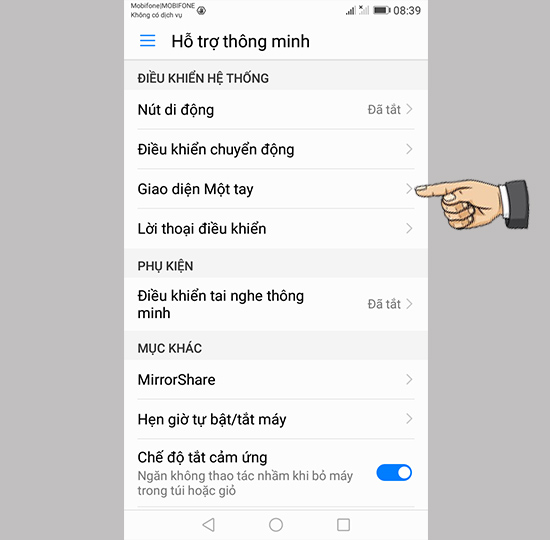 Bước 2: Chọn "Giao diện một tay".