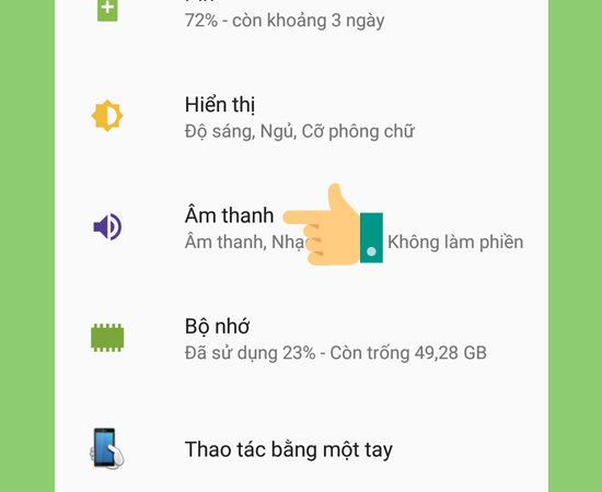 Bước 2: Bạn chọn tiếp mục Âm thanh.
