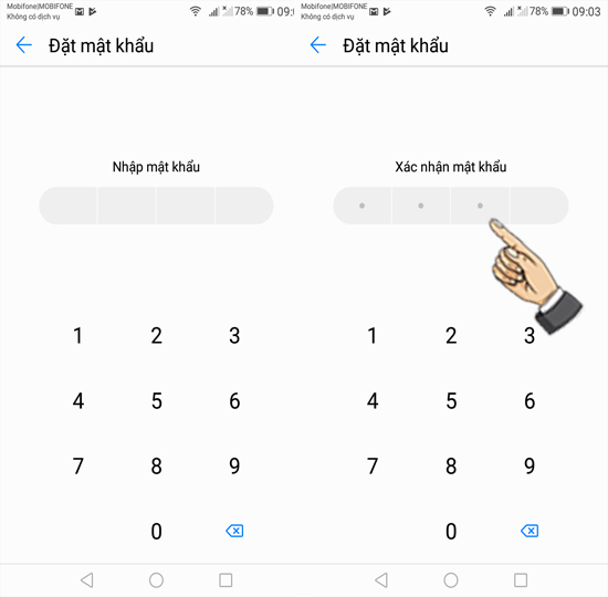 Bước 3: Thiết lập mật khẩu khóa.