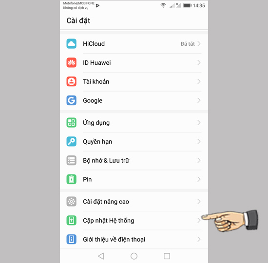 chọn Cập nhật hệ thống