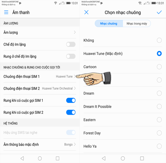 Bước 2: Chọn nhạc chuông Sim 1.