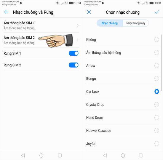 Bước 4: Cài đặt nhạc chuông từng sim.