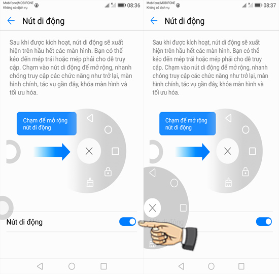 Bước 3: Bật Nút di động