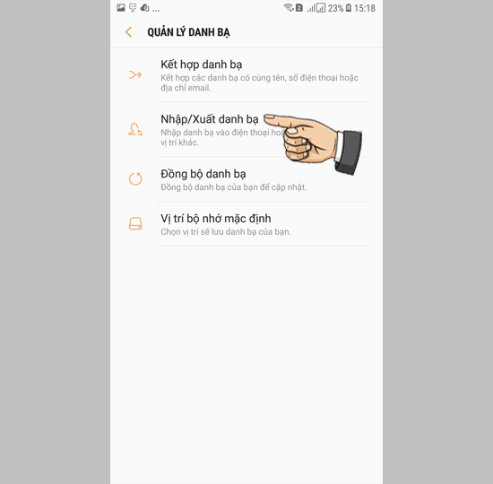 Chọn nhập xuất danh bạ