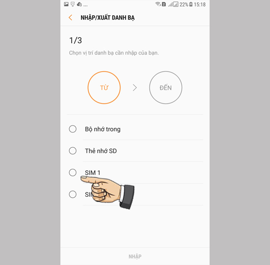 Chọn sim cần chép danh bạ