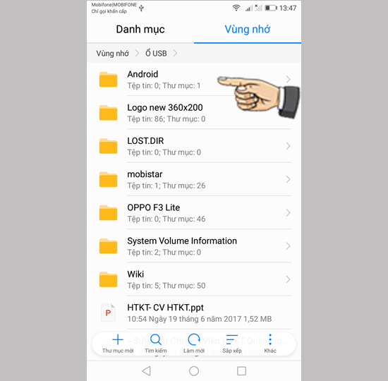 Bước 4: Kiểm tra bộ nhớ USB OTG.