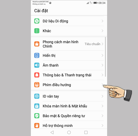 Bước 1: Vào Cài đặt chọn Phím điều hướng