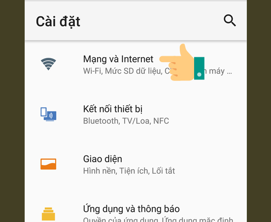 Bước 2: Chọn Mạng và Internet.