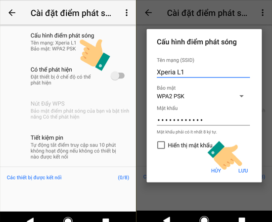 Chọn Cấu hình điểm phát sóng để thiết lập Tên mạng và Bảo mật cho mạng của bạn.