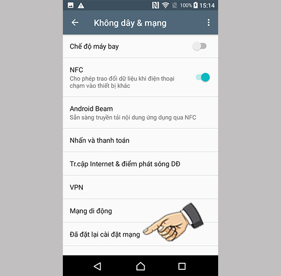 Chọn đặt lại cài đặt mạng