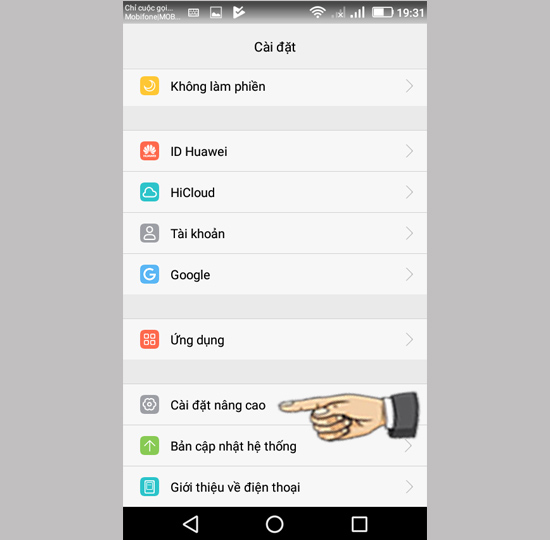 chọn Cài đặt nâng cao