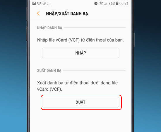 Bước 4: Ở đây bạn có thể tùy chọn Nhập/ Xuất.