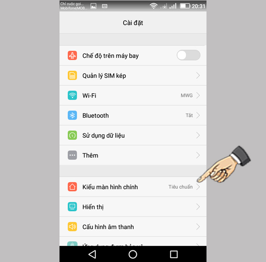 chọn Kiểu màn hình chính