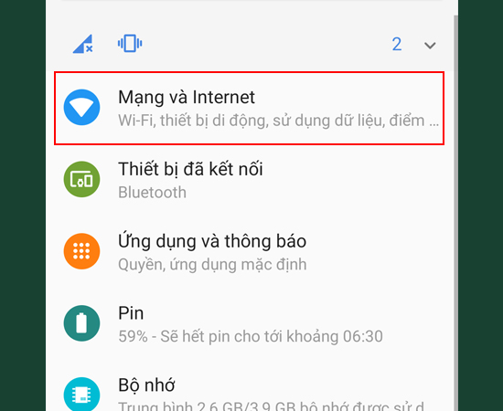 Bước 1: Vào Cài đặt > Chọn Mạng và Internet.