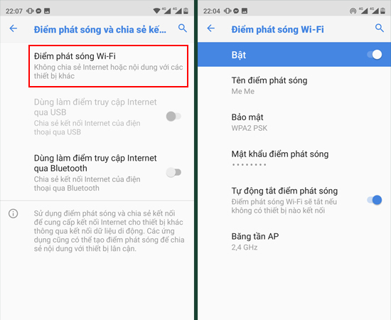 Bước 3: Tại đây, bạn sẽ thấy mục Điểm phát sóng Wi-Fi, hãy nhấp vào và bật điểm phát lên.