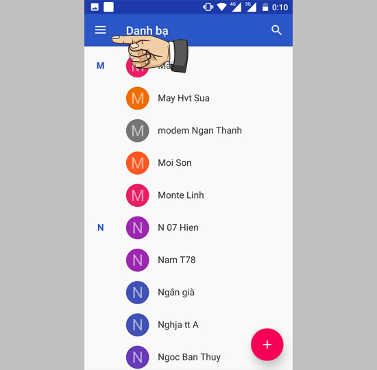 V&agrave;o danh bạ chọn ba dấu gạch