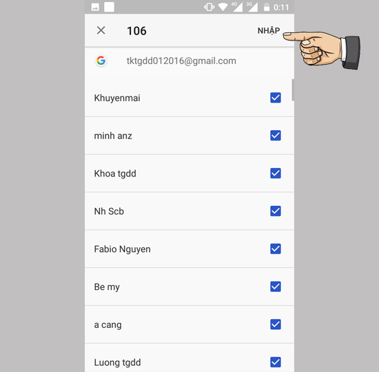 Chọn nhập danh bạ