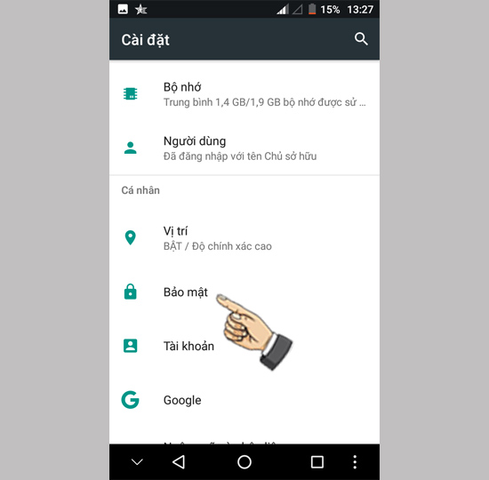  chọn Bảo mật