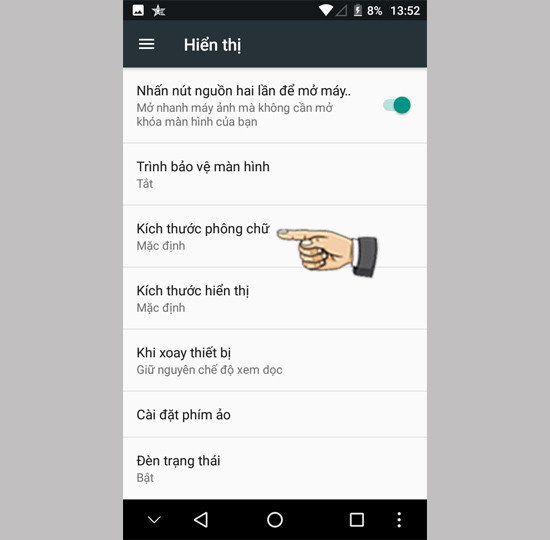 Bước 2: Chọn Kích thước phông chữ