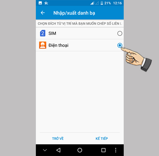 Bước 4: Chọn Điện thoại và bấm kế tiếp.