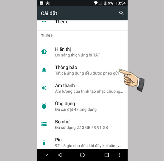  chọn Thông báo