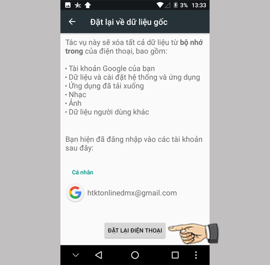 Khôi phục cài đặt gốc.