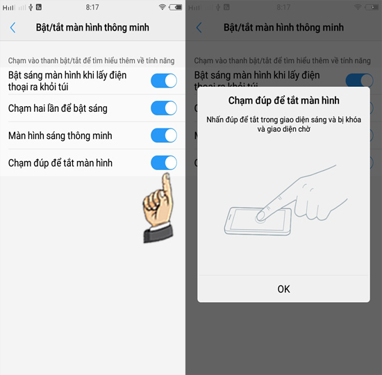Bước 3: Bật tính năng chạm đúp tắt màn hình.