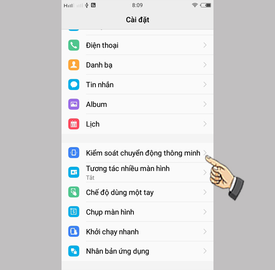 chọn Kiểm soát chuyển động thông minh