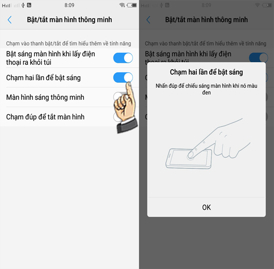 Bước 3: Bật tính năng chạm đúp mở màn hình.