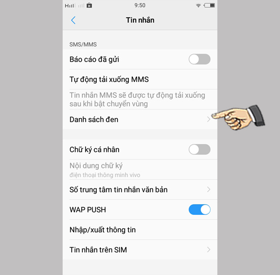 Bước 2: Chọn Danh sách đen