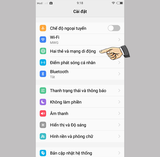 Chọn Hai thẻ sim và mạng di  động