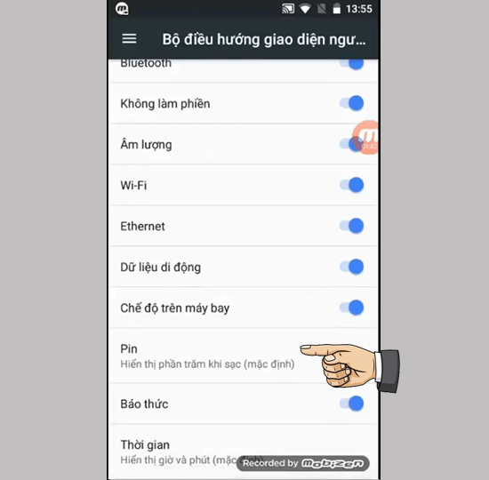 Vuốt xuống chọn >> Pin