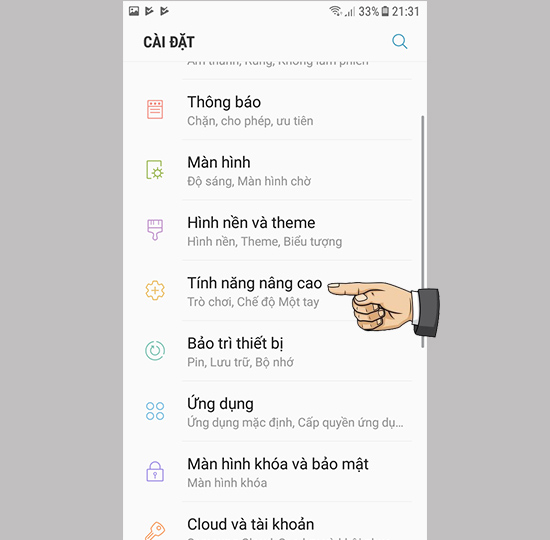 chọn Tính năng nâng cao