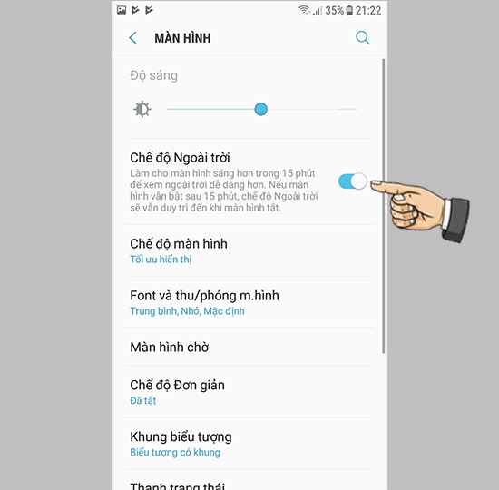 Bước 2: Bật chế độ ngoài trời.