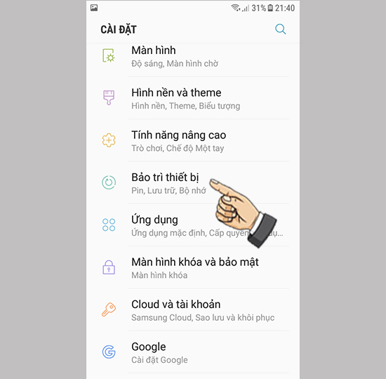 chọn Bảo trì thiết bị