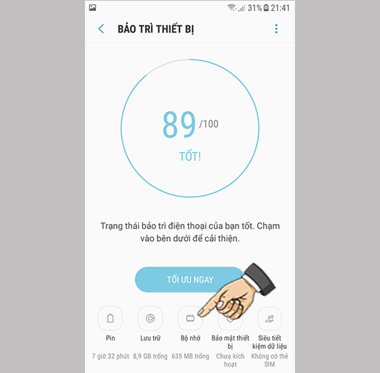 Bước 2: Chọn Bộ nhớ