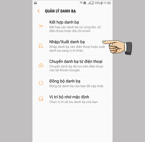Bước 3: Chọn Nhập/xuất danh bạ