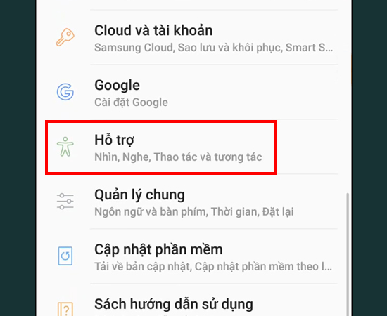 Bước 2: Chọn Hỗ trợ.