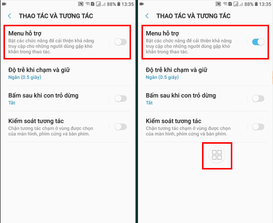 Bước 4: Sau khi ho&agrave;n tất bước 3, bạn sẽ thấy mục Menu hỗ trợ v&agrave; h&atilde;y bật n&oacute; l&ecirc;n.