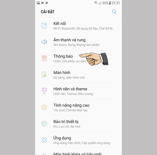  chọn Thông báo
