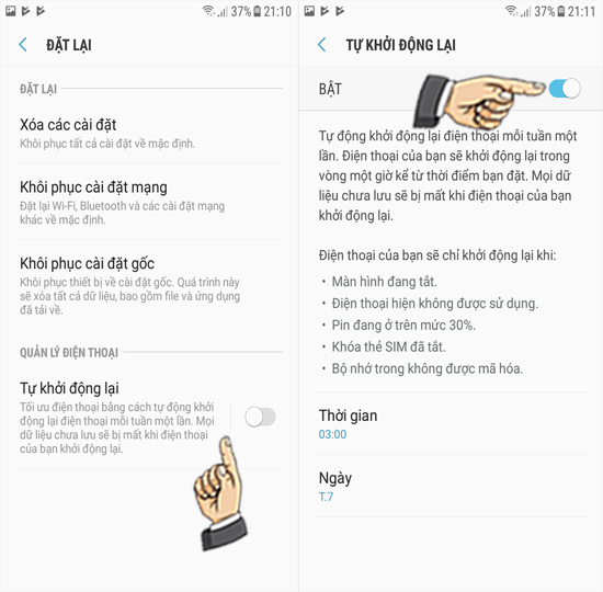 Bước 3: Bật Tự khởi động lại
