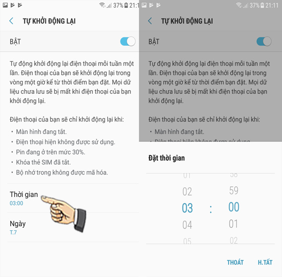 Bước 4: Thiết lập thời gian đặt lại.