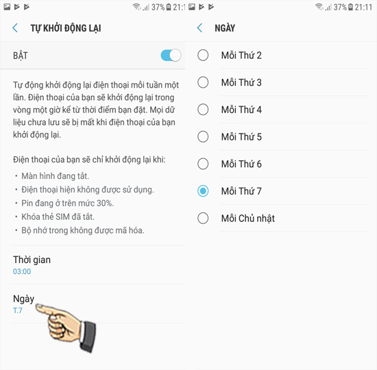 Bước 4: Thiết lập thời gian đặt lại.